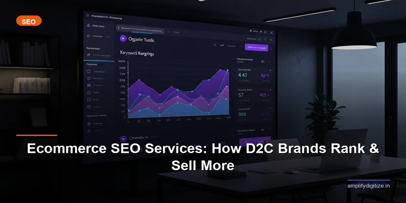 Ecommerce SEO services dashboard showing organic traffic growth for a D2C brand