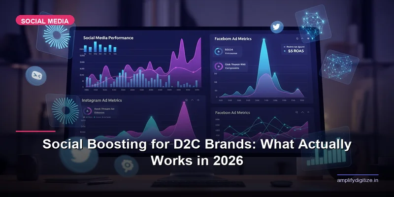 Social boosting strategy dashboard for D2C ecommerce brand with Instagram and Facebook metrics